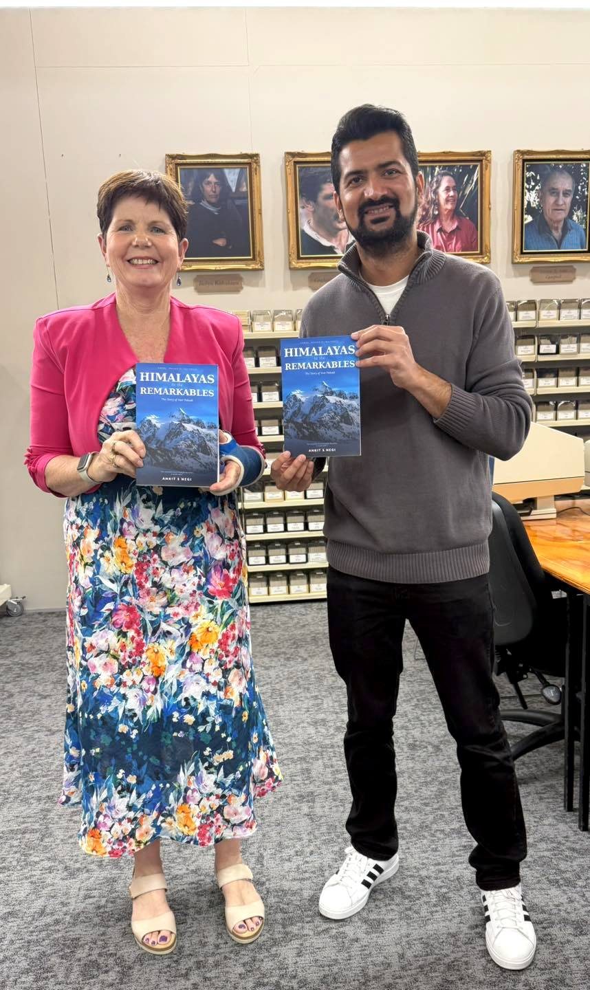 Ankit S Negi presenting Himalayas to the Remarkables to Porirua Mayor Anita Baker